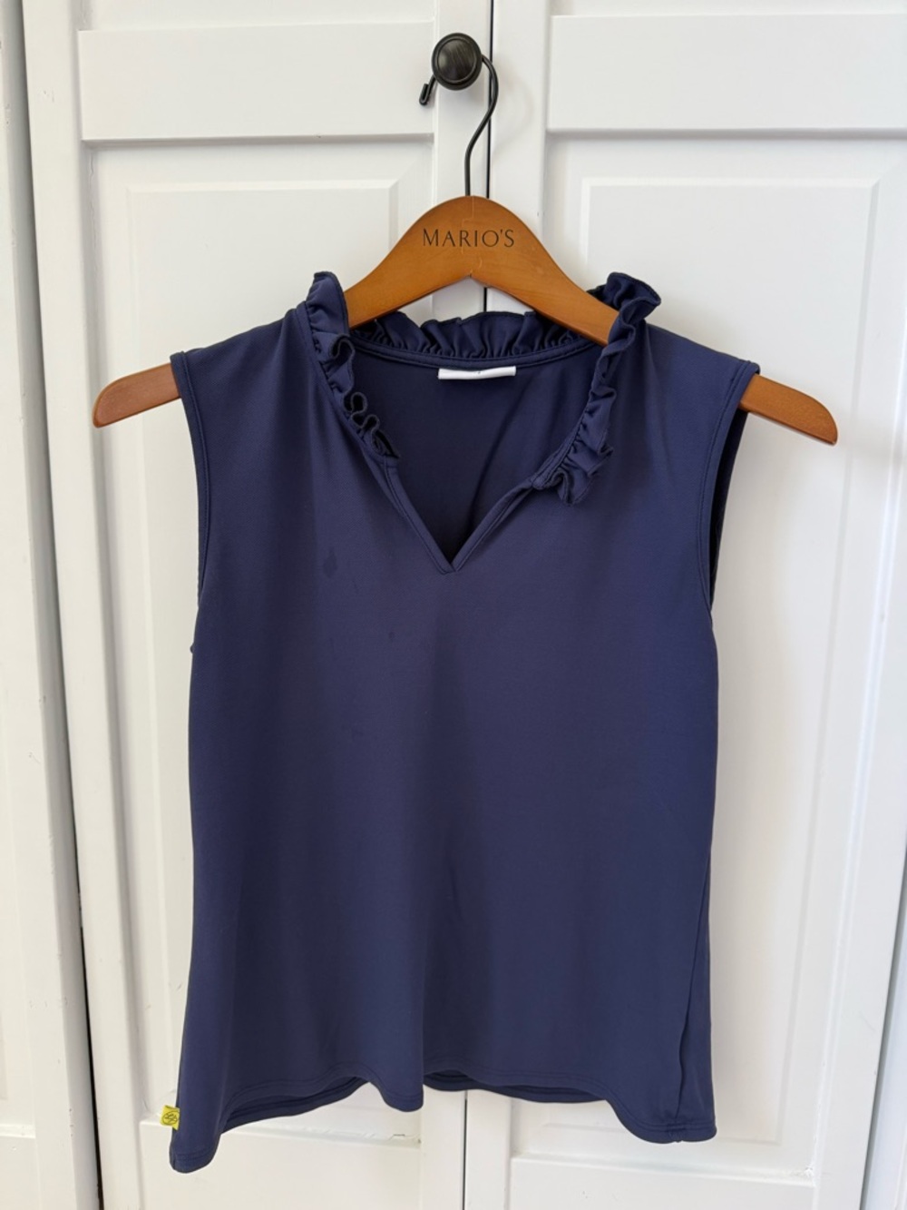 Navy Sleeveless Ruffle Neck Top